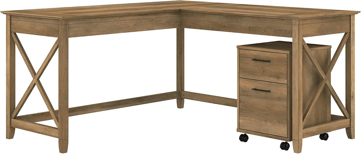 Dark Gray Hickory L Shaped Desk with 2 Drawer Mobile File Cabinet I246222