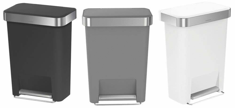 45 Litre Rectangular Step Trash Can Black Plastic N6898