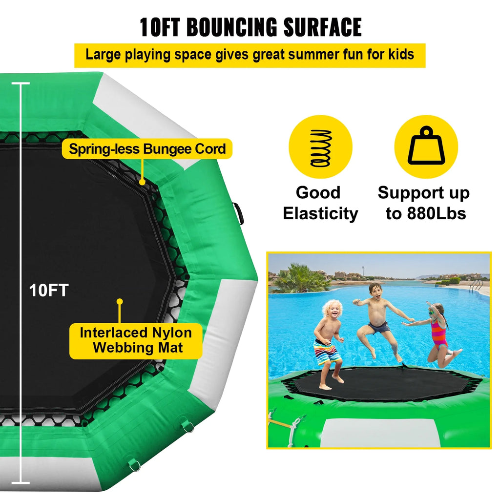 Inflatable Water Trampoline 10ft with Yellow Slide and 4-Step Ladder B37387