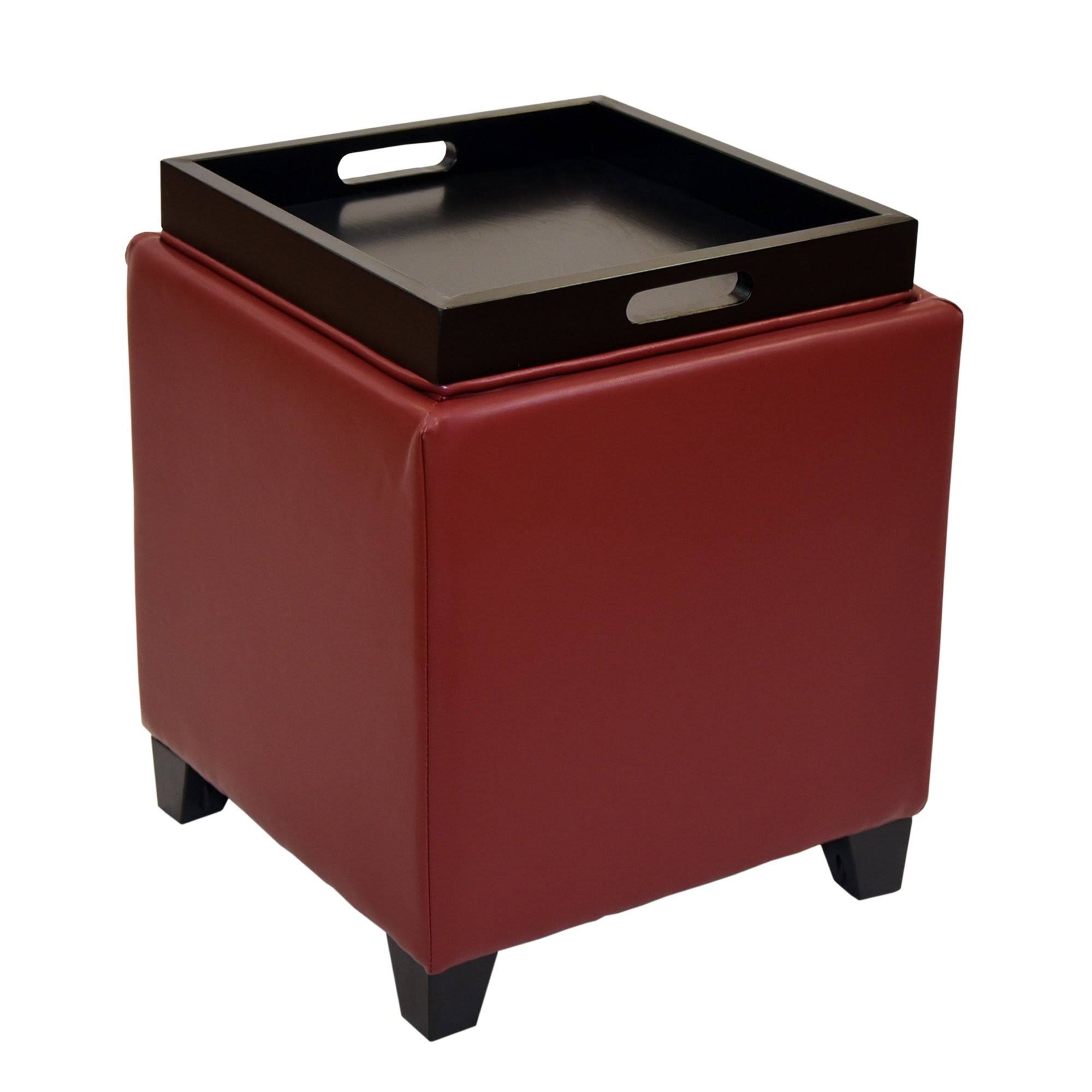 Red Leather Storage Ottoman with Tray N805