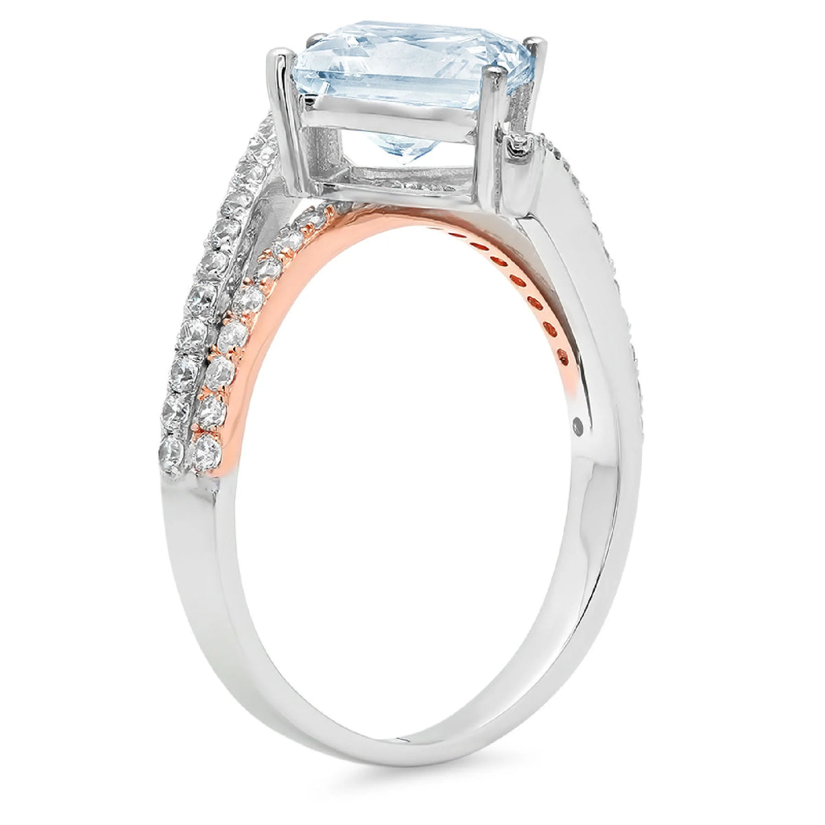 18k White Gold Princess Cut Blue Simulated Diamond Engagement Ring Size 3.5 P618