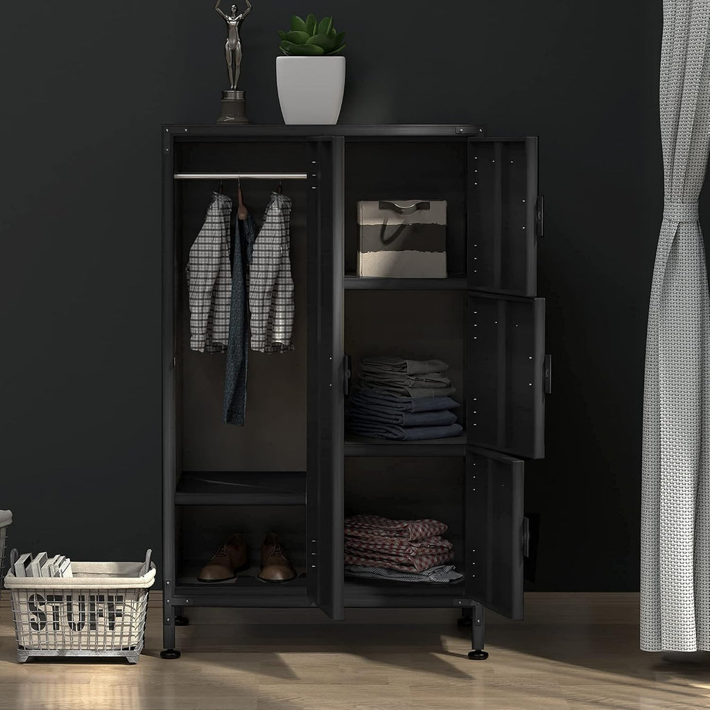 4 Door Lockable Black Metal Storage Cabinet with Shelves C105934