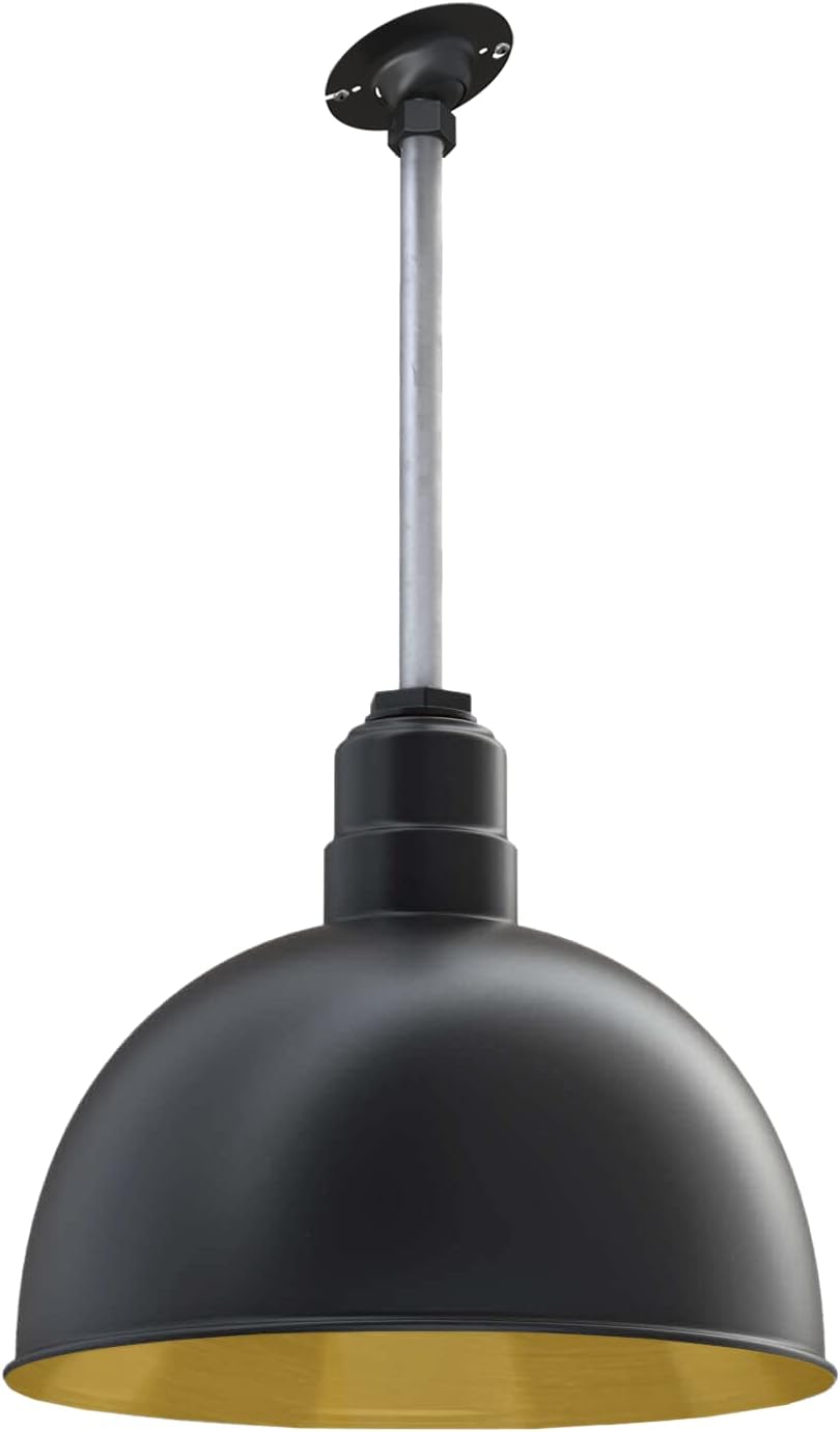 Black Matte Exterior Brass Interior Round Dome Pendant Light E429