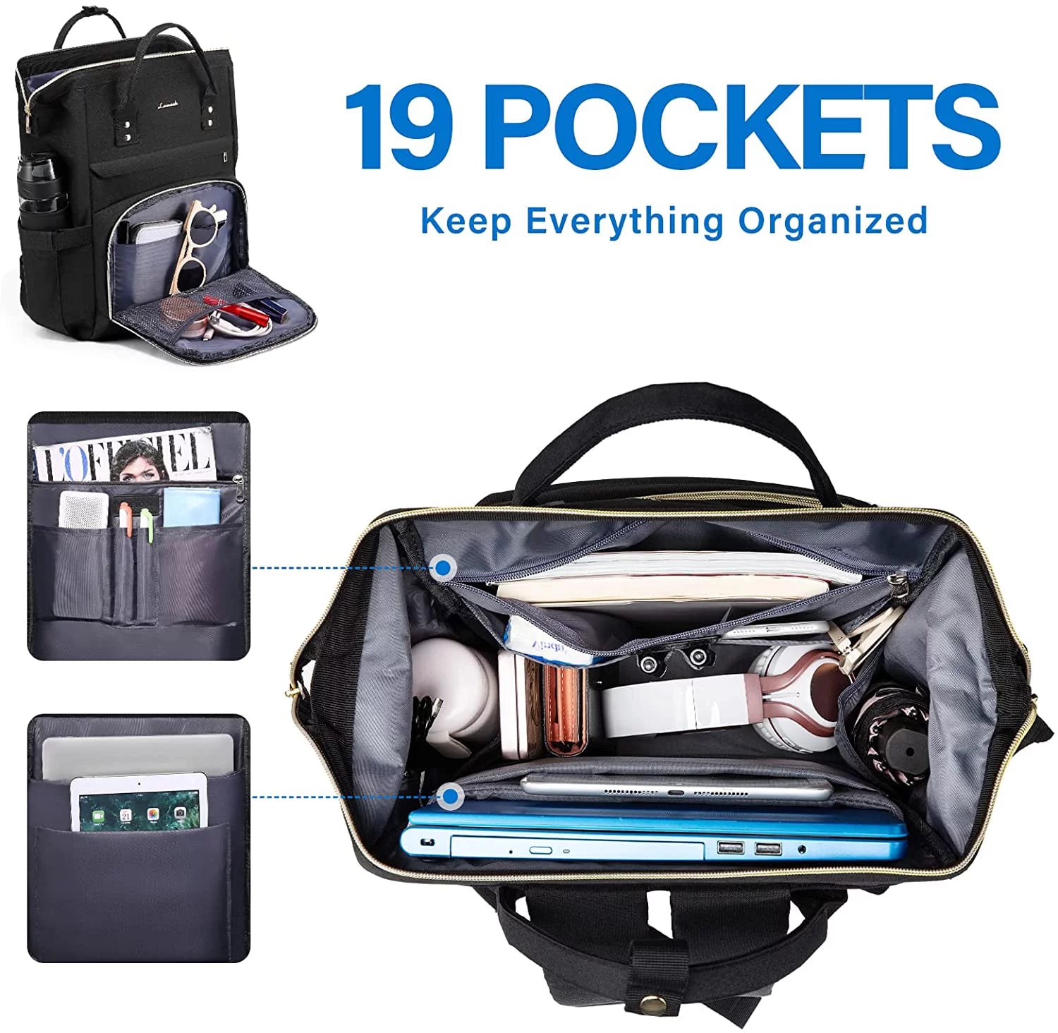 17" Waterproof Laptop Backpack with USB-Black L3921
