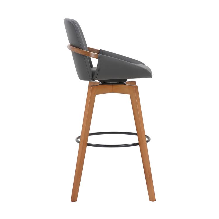 Cream Faux Leather Swivel Wood Bar Stool V913730