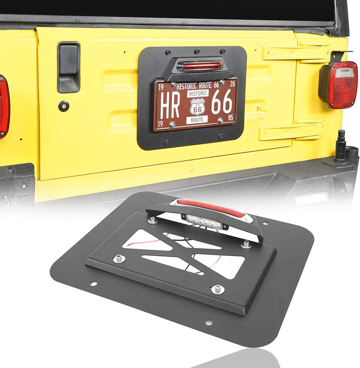 Spare Tire Delete License Plate Relocation Kit with Third Brake Light for Jeep Wrangler TJ J835868