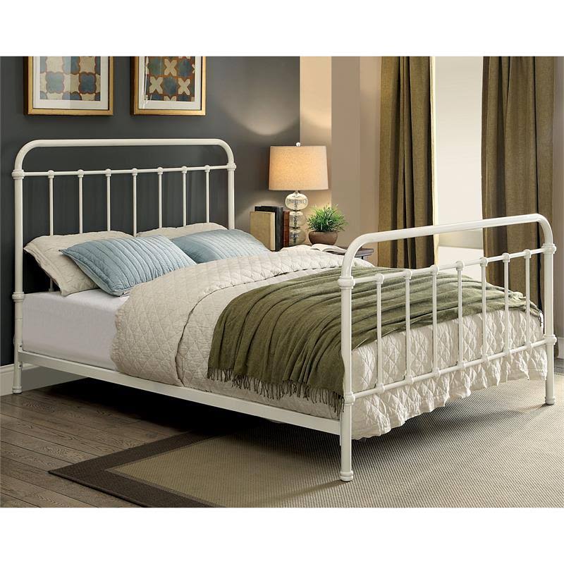 Vintage White King Metal Spindle Bed C158