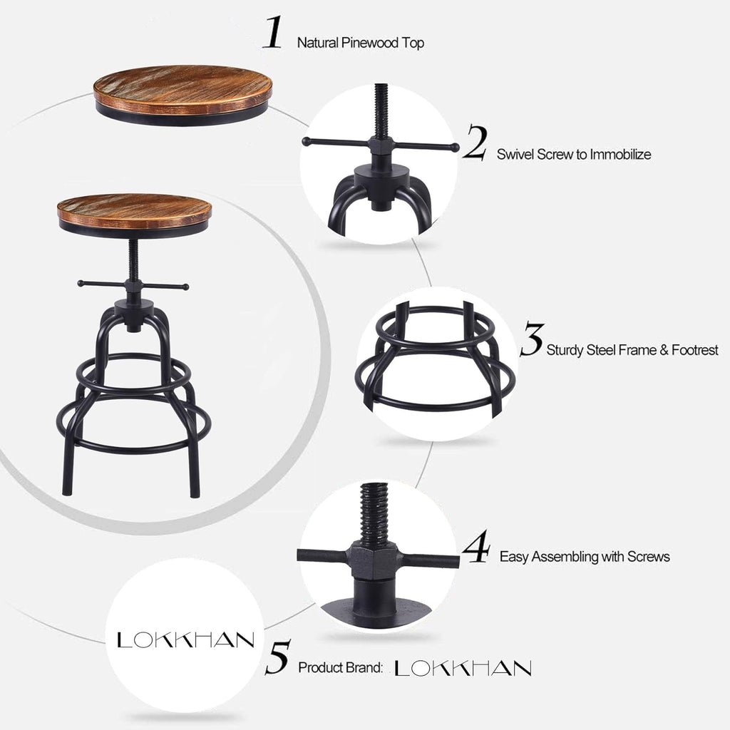 Rustic Swivel Bar Stool Set of 2 R6494