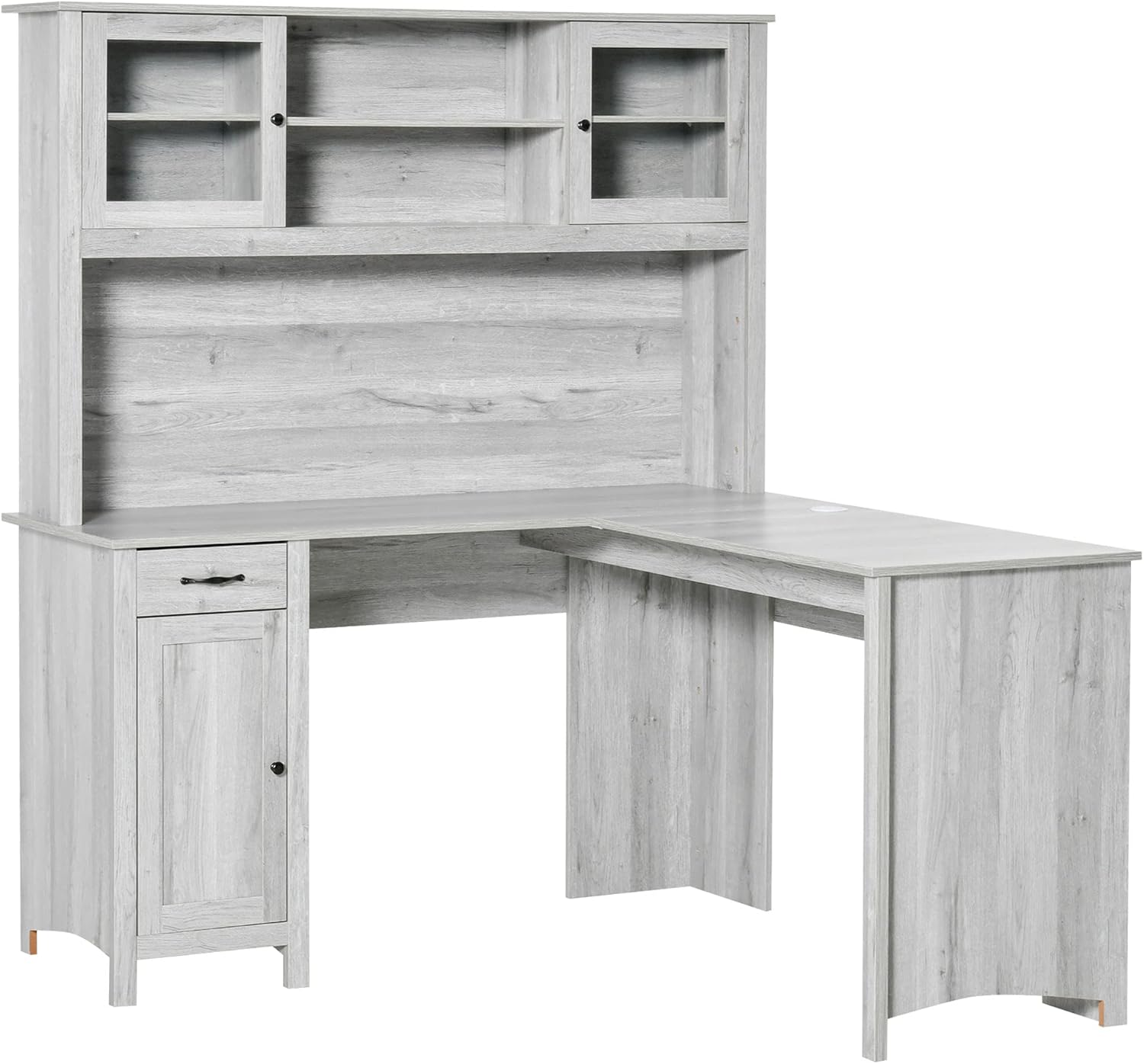 White L-Shaped Desk with Hutch and Drawers J9416