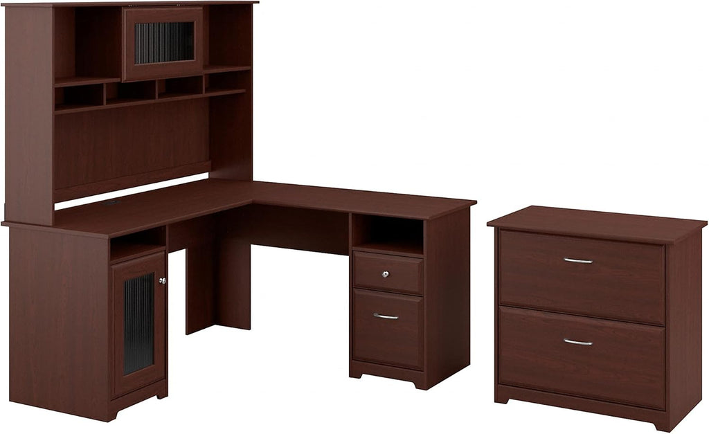 L Shaped Desk with Hutch and Lateral File Cabinet W6567