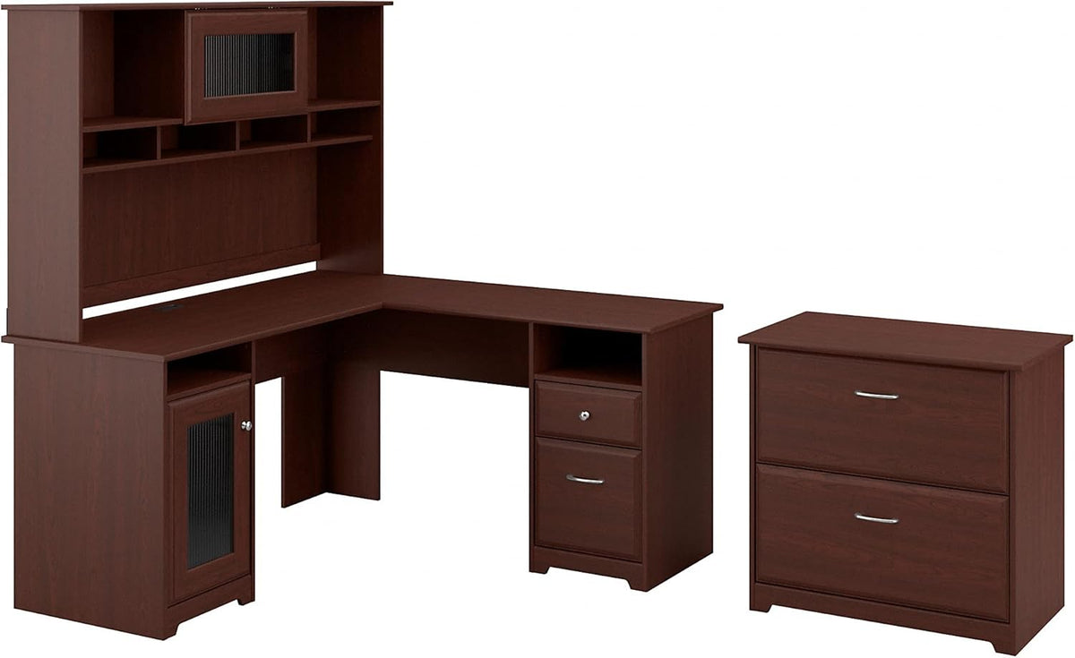 L Shaped Desk with Hutch and Lateral File Cabinet W6567