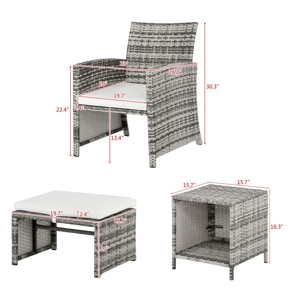 5 Piece Rattan Outdoor Patio Sofa Set with Ottomans F414