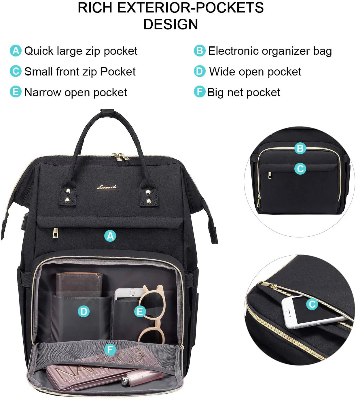 17" Waterproof Laptop Backpack with USB-Black L3921