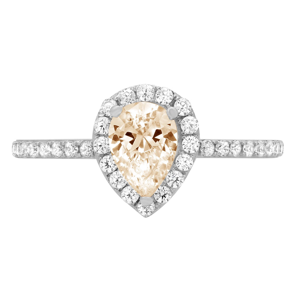 0.8ct Pear Cut Brown Morganite 18k White Gold Halo Ring Size 3.5 J56202