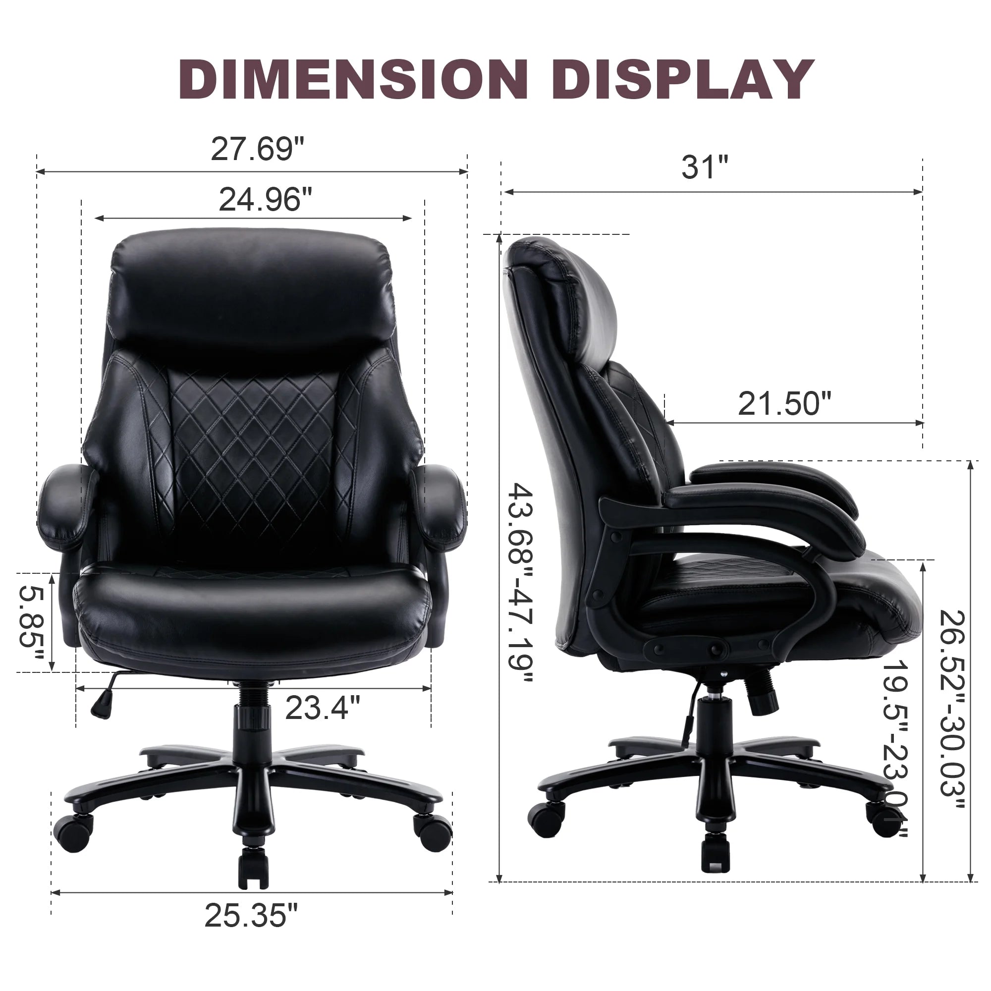 Heavy Duty High Back Ergonomic Leather Office Chair, Black F95383