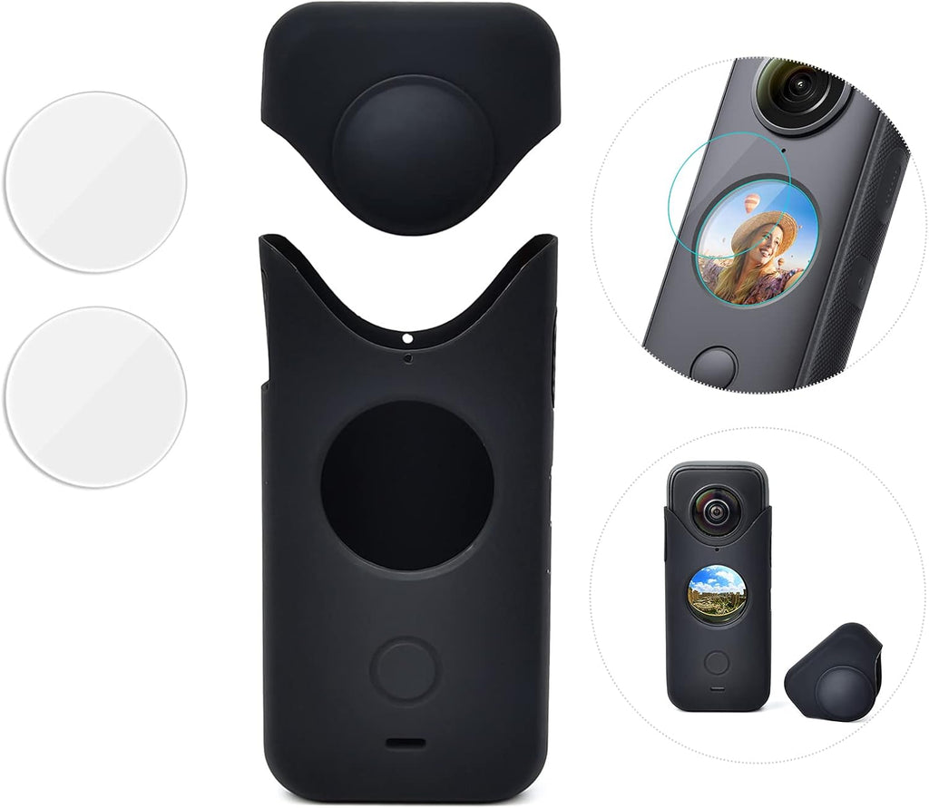 360 One X2 Protector Kit: Lens HD Tempered Glass Protective Film (2 Sets) + Silicone Protection Cover Pack of 2 C87754