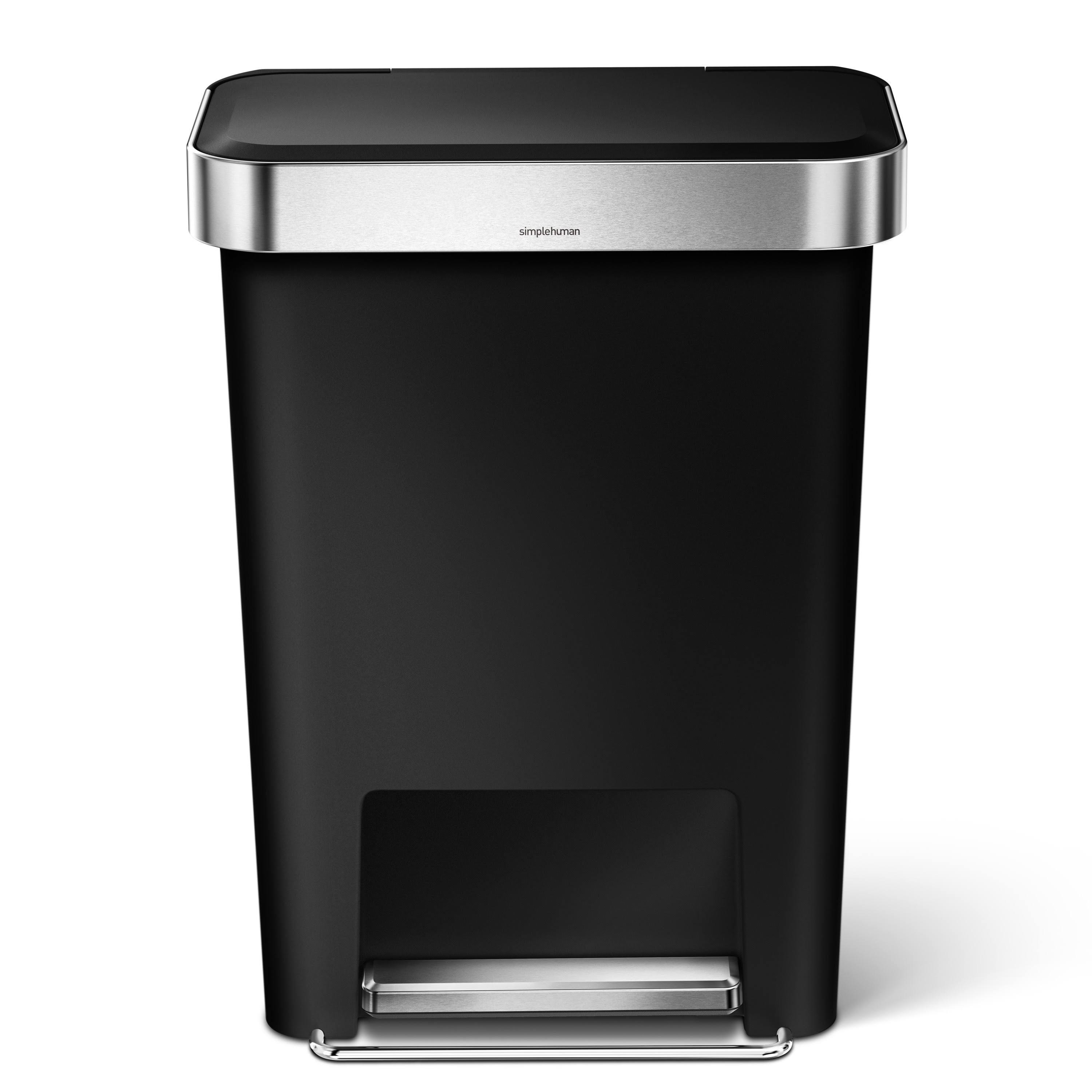 45 Litre Rectangular Step Trash Can Black Plastic N6898
