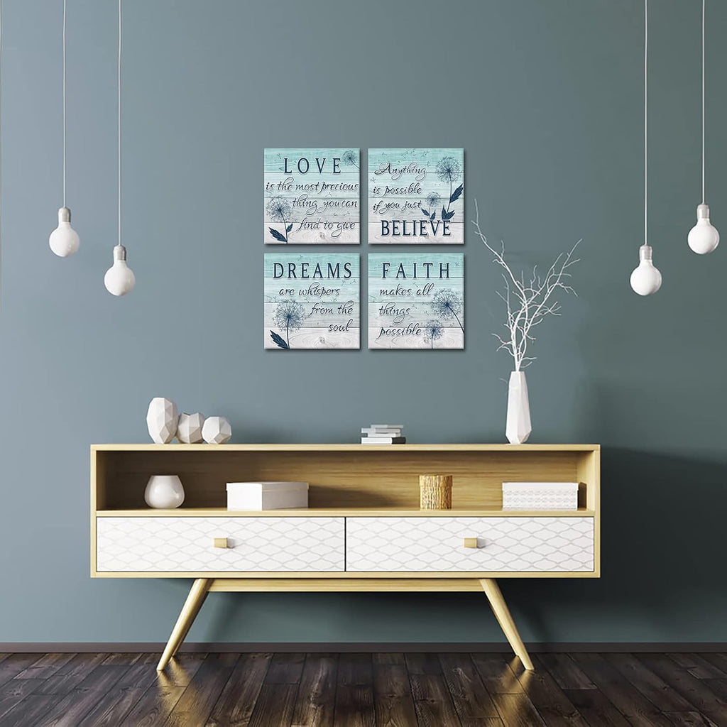 4 Panel Teal Blue Dandelion Canvas Wall Art B4733