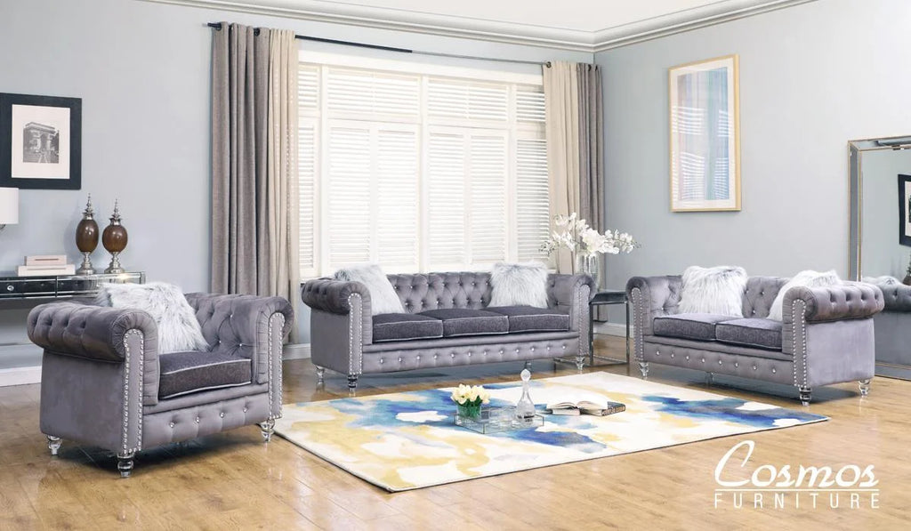 Gray Fabric Sofa Set 2Pcs with Acrylic Legs S5119