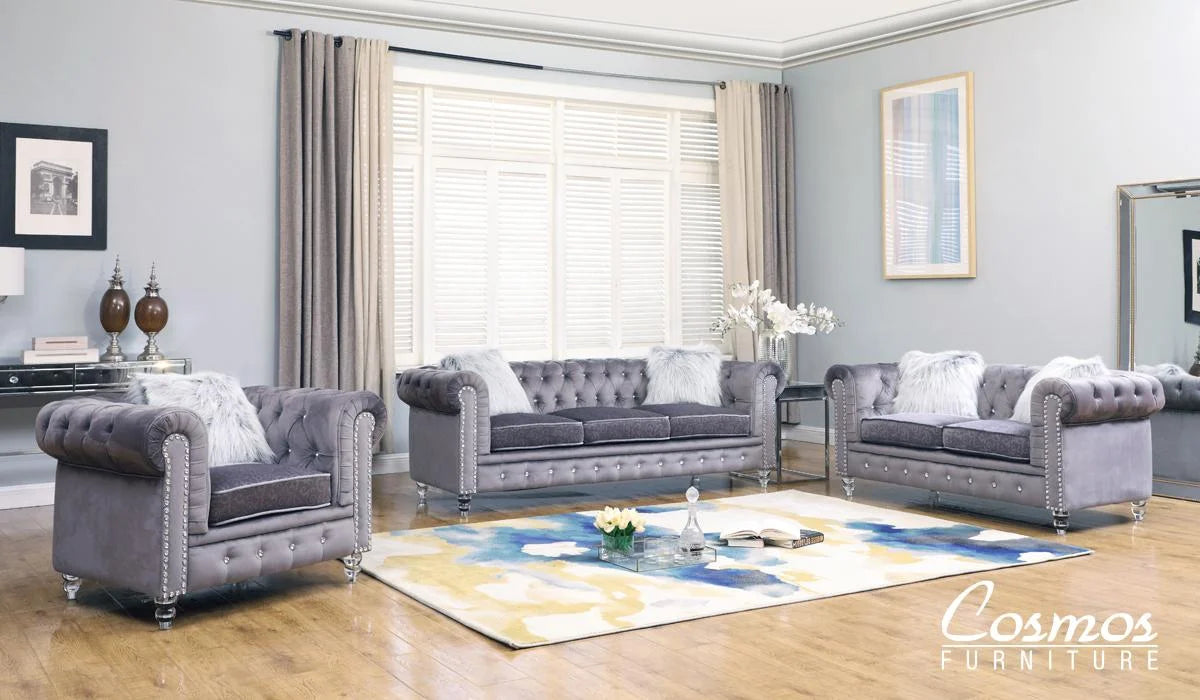 Gray Fabric Sofa Set 2Pcs with Acrylic Legs S5119