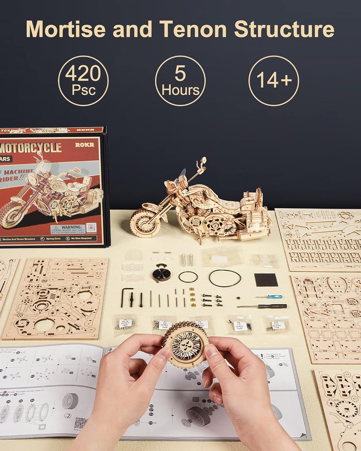 3D Wooden Motorcycle Puzzle Model Car Kits K2315