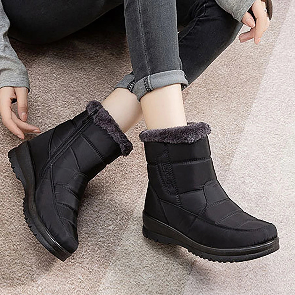 Women's Mid Calf Snow Boots with Side Zipper D943