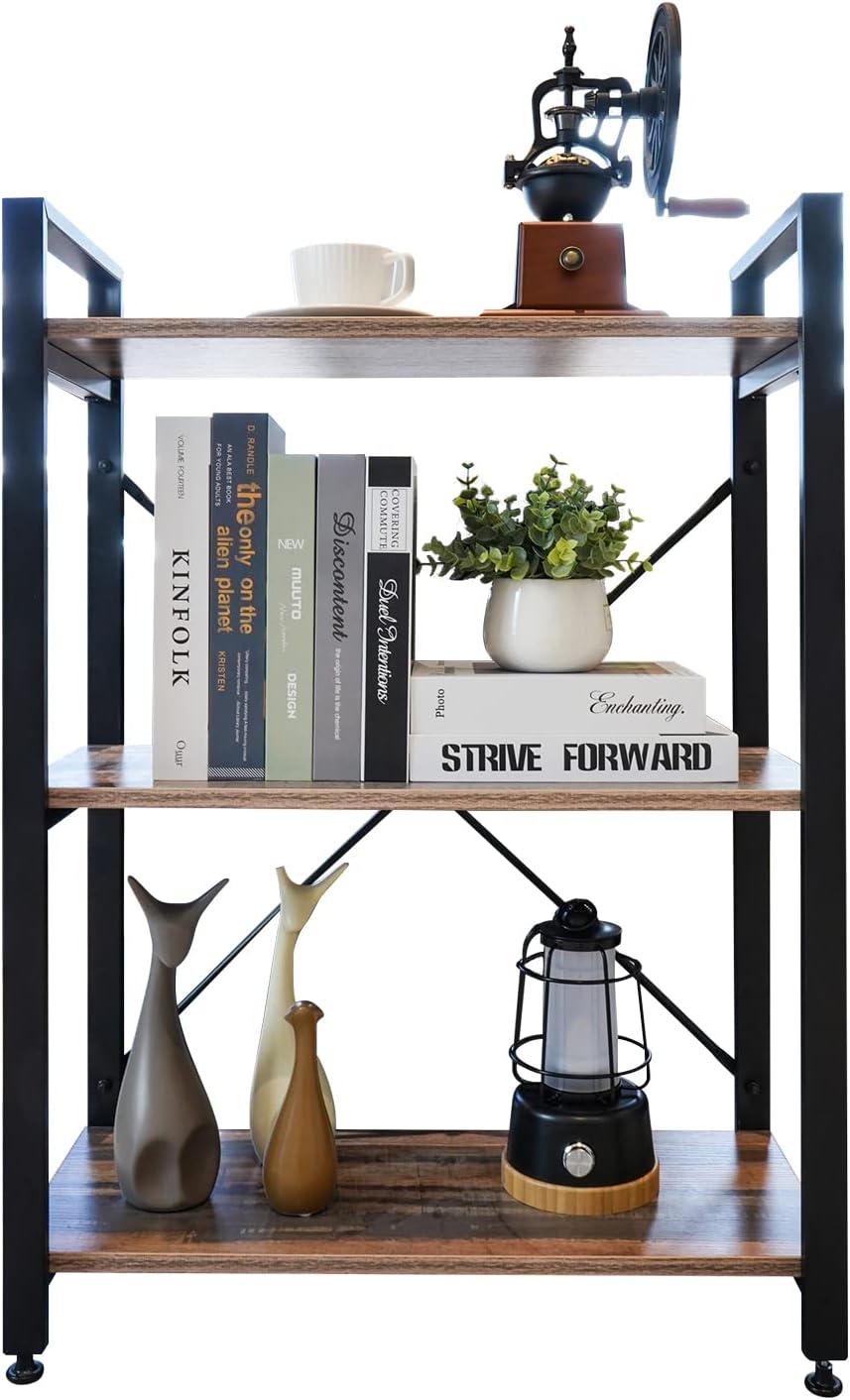 3 Tier Industrial Wood Bookshelf, Black/Brown B291252