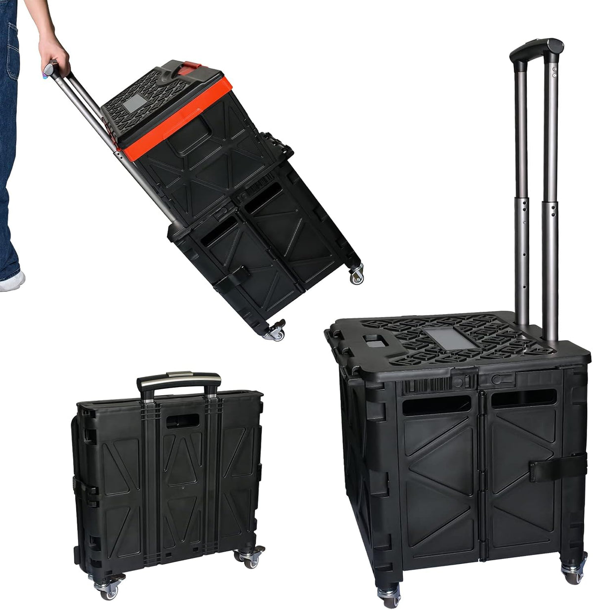 Black Foldable Utility Cart with Wheels T3385