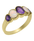 14k Yellow Gold Natural Amethyst & Opal Womens Band Ring N566