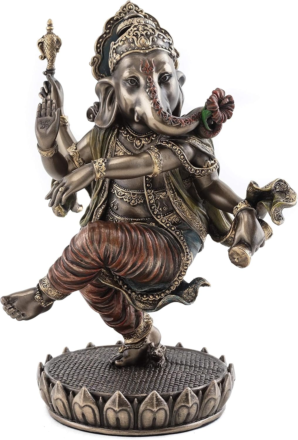 Dancing Ganesh on Lotus Pedestal Statue, Cold Cast Bronze, 8-Inch Elephant Figurine O399020