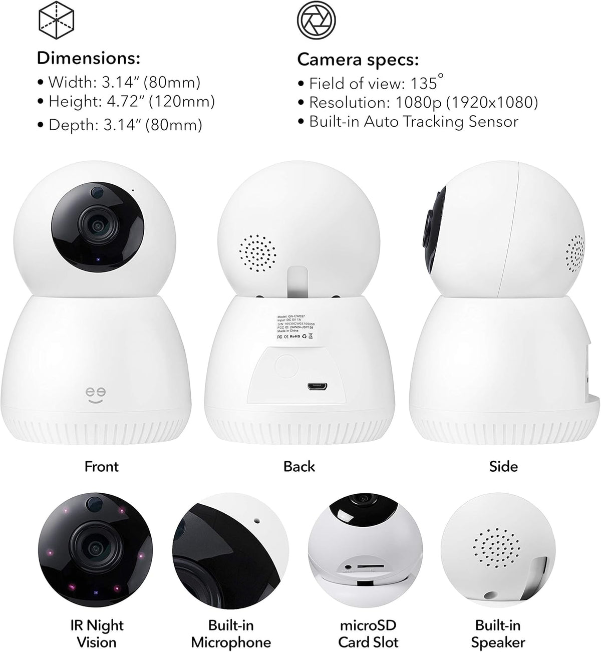WiFi Indoor Smart Security Camera with Mounting Kit S189