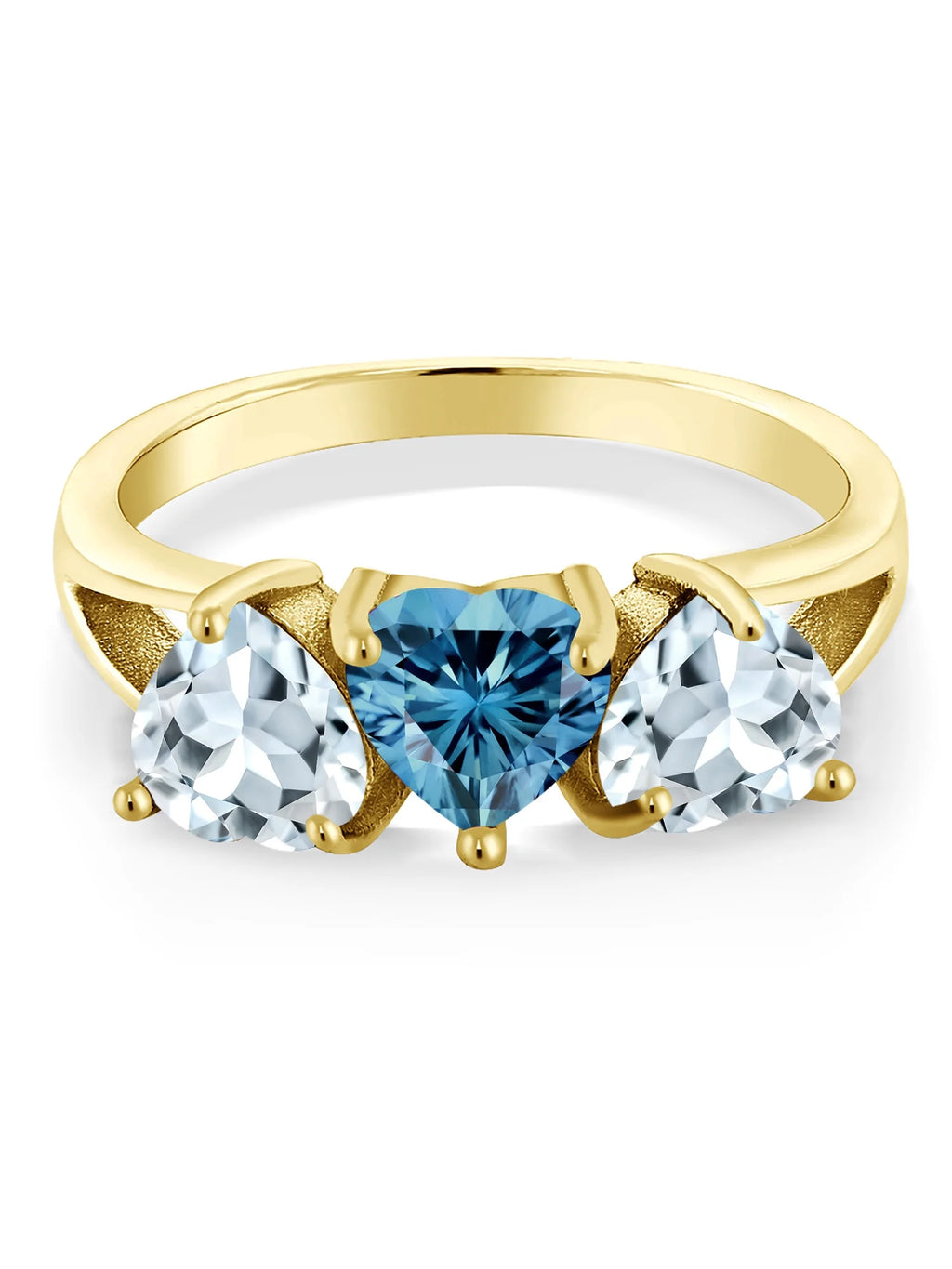 18K Yellow Gold Plated Silver Ring Persian Blue Moissanite Aquamarine (2.26 Cttw) S44312