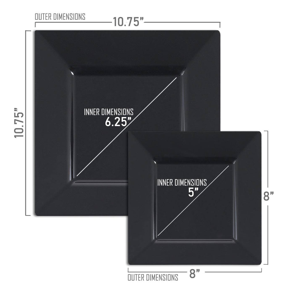 Solid Square 8x22 Black Disposable Plastic Salad Plates N905
