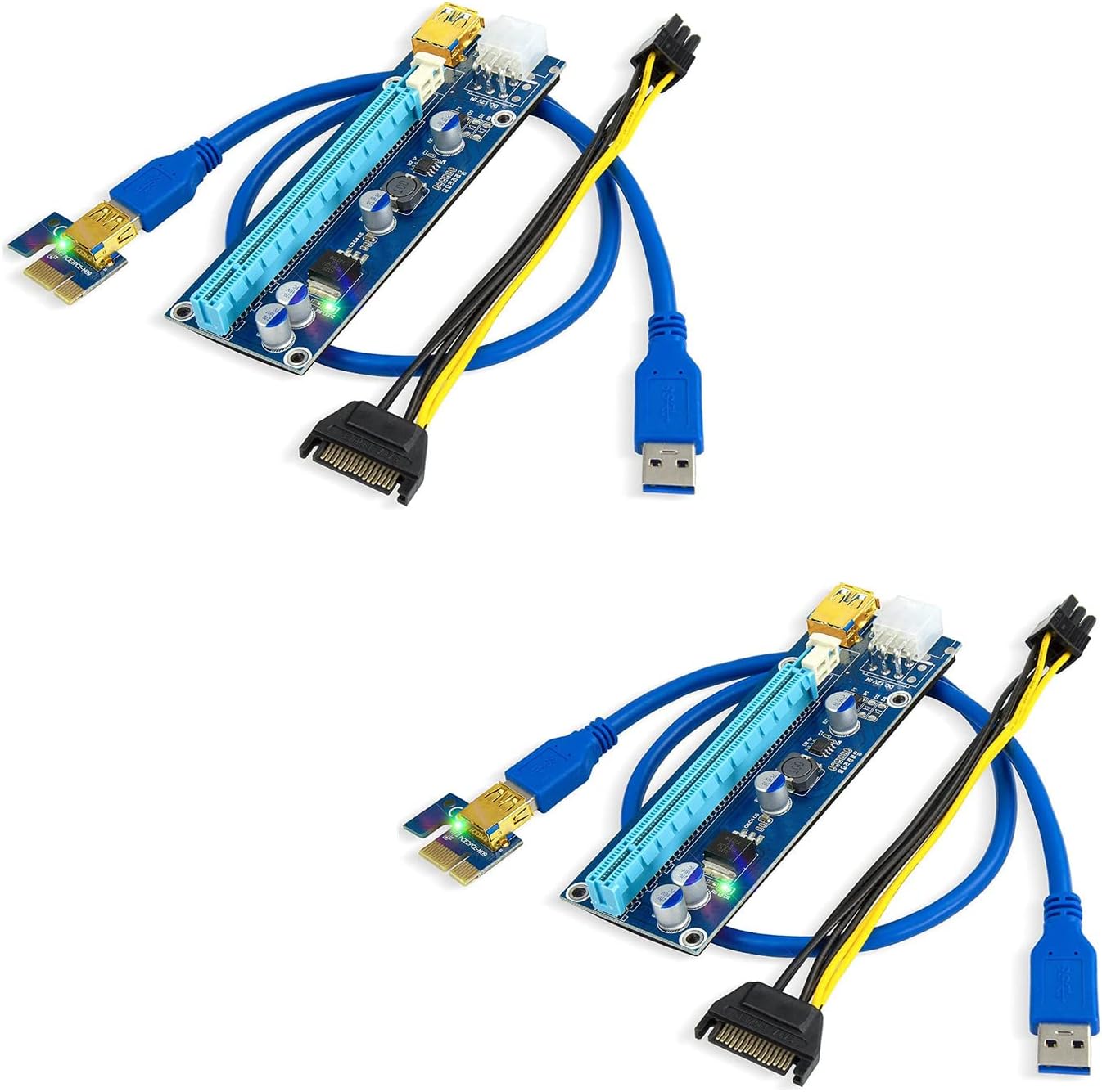 PCI-E Riser 1X to 16X, 4pcs Solid Capacitors, Gold-Plated USB 3.0 Cable Y166150