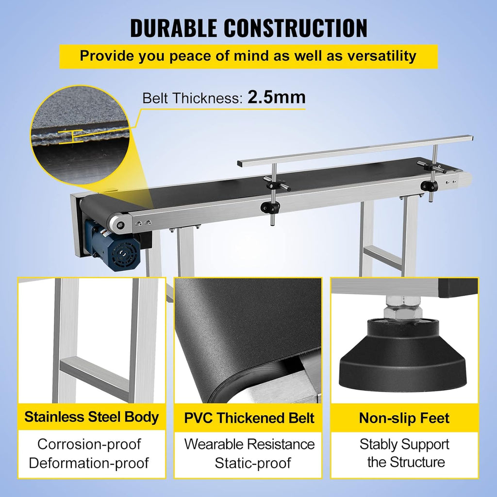 59 x 7.8 inch Stainless Steel Motorized Belt Conveyor U9769