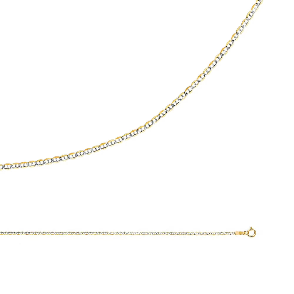 Solid 14k Yellow White Gold Necklace Flat Links Pave Two Tone Thin, 1.5 mm - 16 inch O786228
