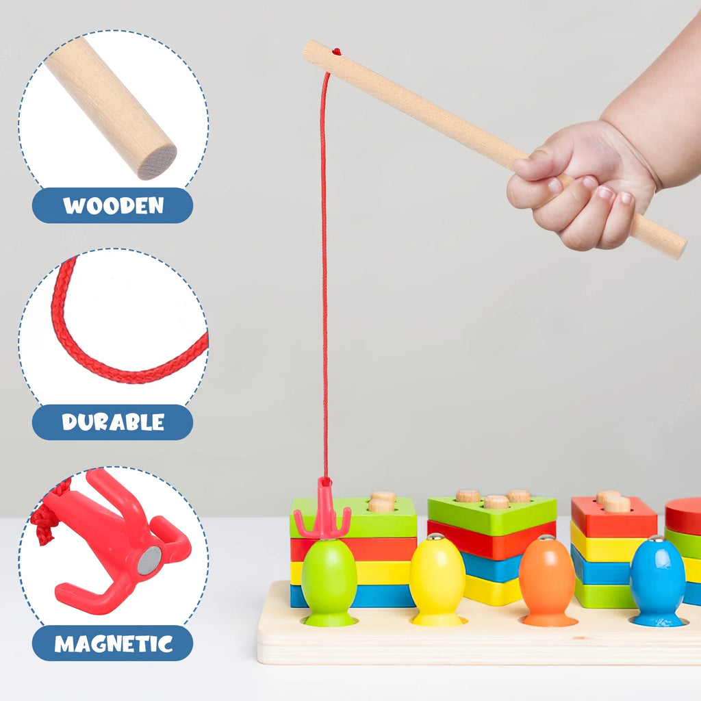 8 Pcs Magnetic Fishing Poles Wooden Fishing Rods Fishing Game Tools Early Educational Plaything K8967