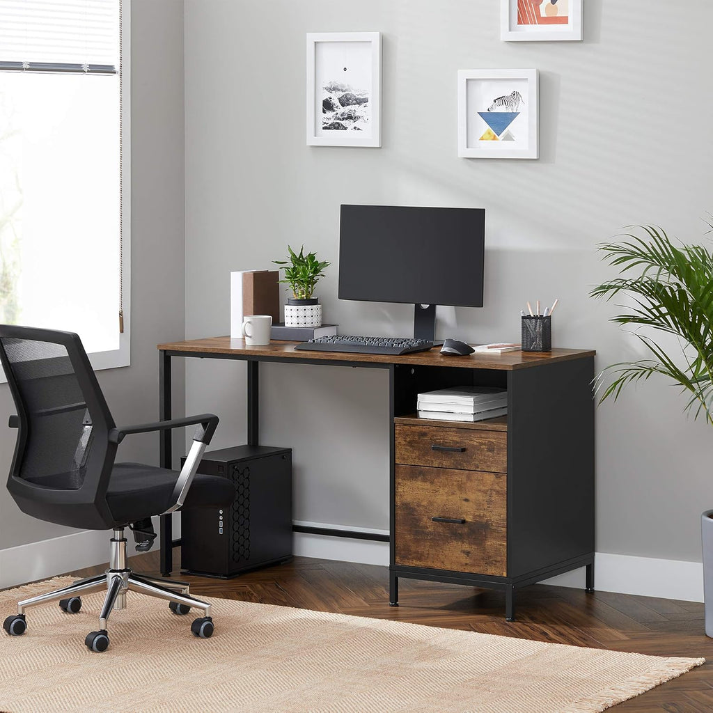 Rustic Brown and Black Computer Desk with Drawers E43713