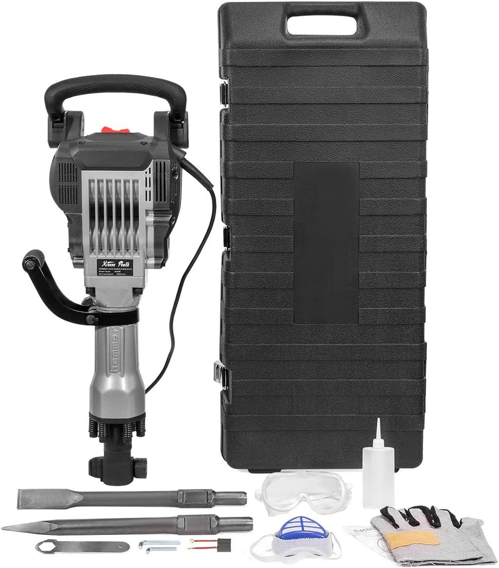 3600W Heavy Duty Electric Demolition Jack Hammer Concrete Breaker with Chisel & Point Chisel Bit Hand Gloves Case B449694