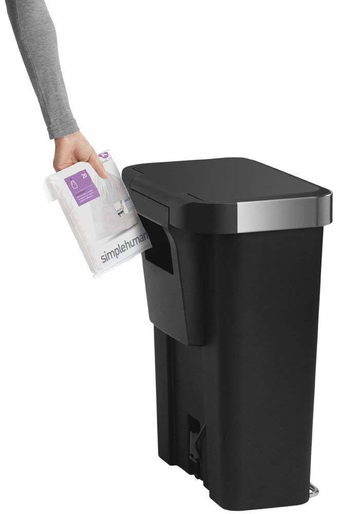 45 Litre Rectangular Step Trash Can Black Plastic N6898