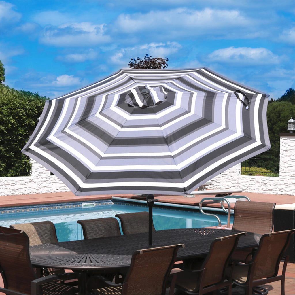 Striped 9' Patio Umbrella with Push Button Tilt & Crank F196576