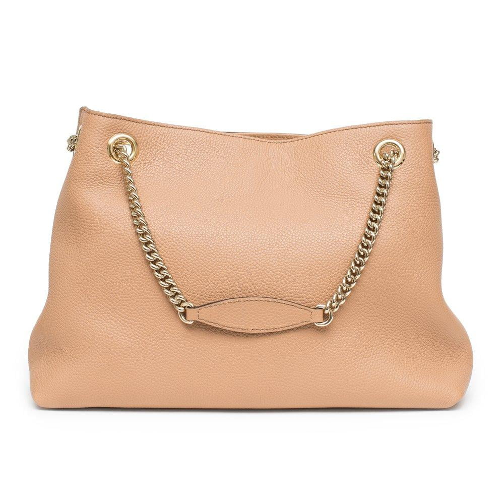 Camel Pebbled Leather Shoulder Hand Bag V12026