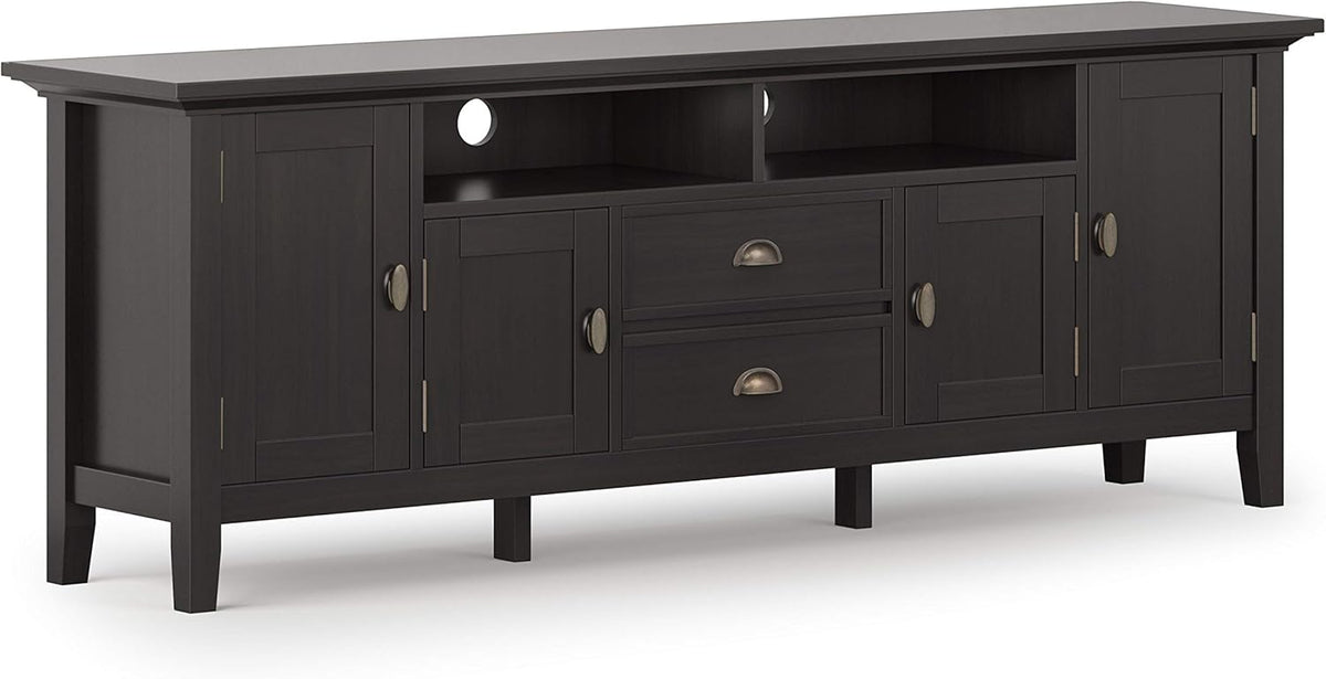 Black 72 inch Solid Wood TV Media Stand with Storage Shelves and Cabinets Y568040