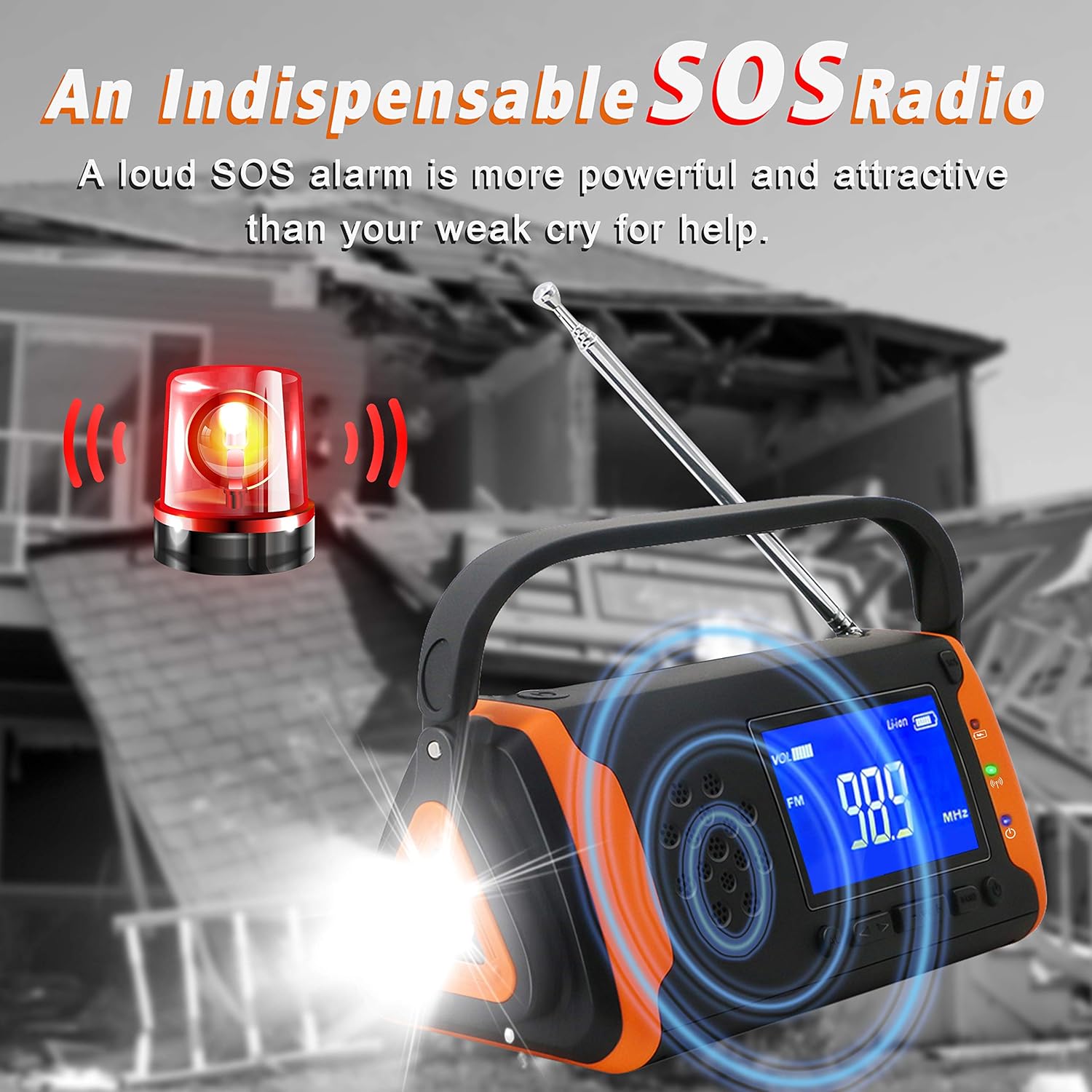 Solar Powered Hand Crank AM/FM/NOAA Weather Alert Radio with LED Flashlight V432257