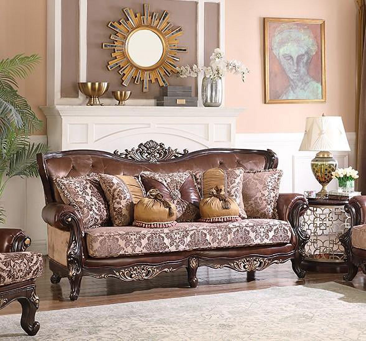 Cherry Finish Wood Sofa Set 3Pcs K821460