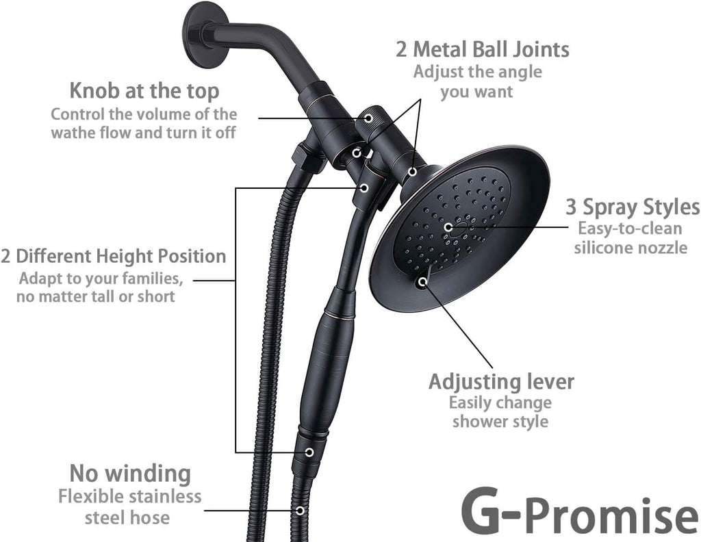 Bronze Double Height Shower Head with Handheld Spray, Stainless Steel Flexible Hose, Pack of 2 Q316097