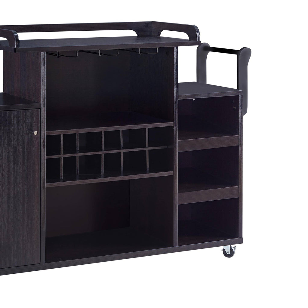 Brown Wooden Buffet Cart with Wine Rack and 1 Door Cabinet L693925