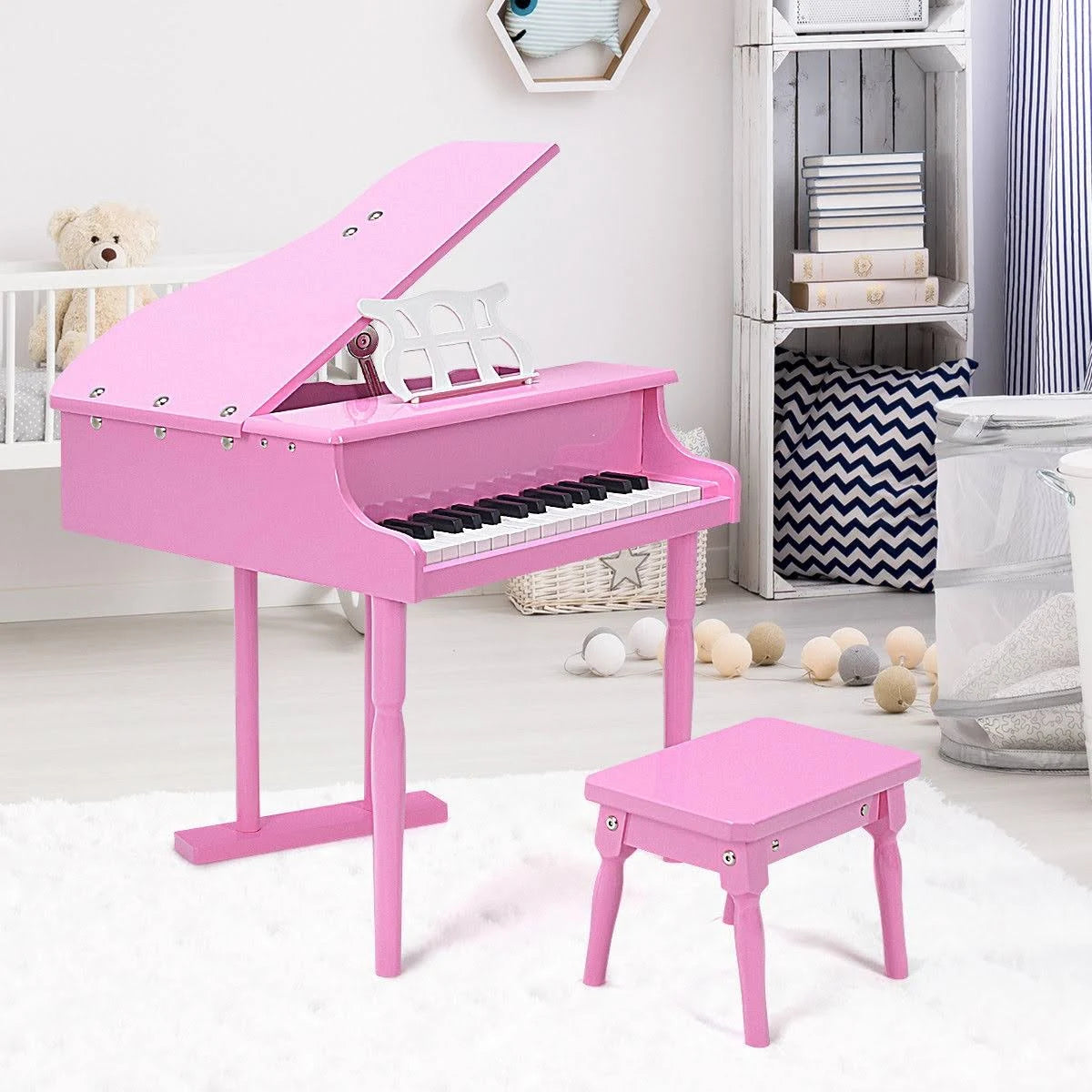 Pink Children Grand Piano with Bench Q95348