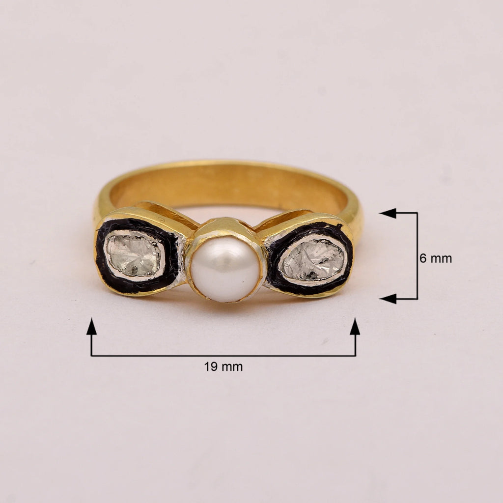 0.50 CTW Diamond Polki Ring 925 Sterling Silver with Black Enamel Z809080