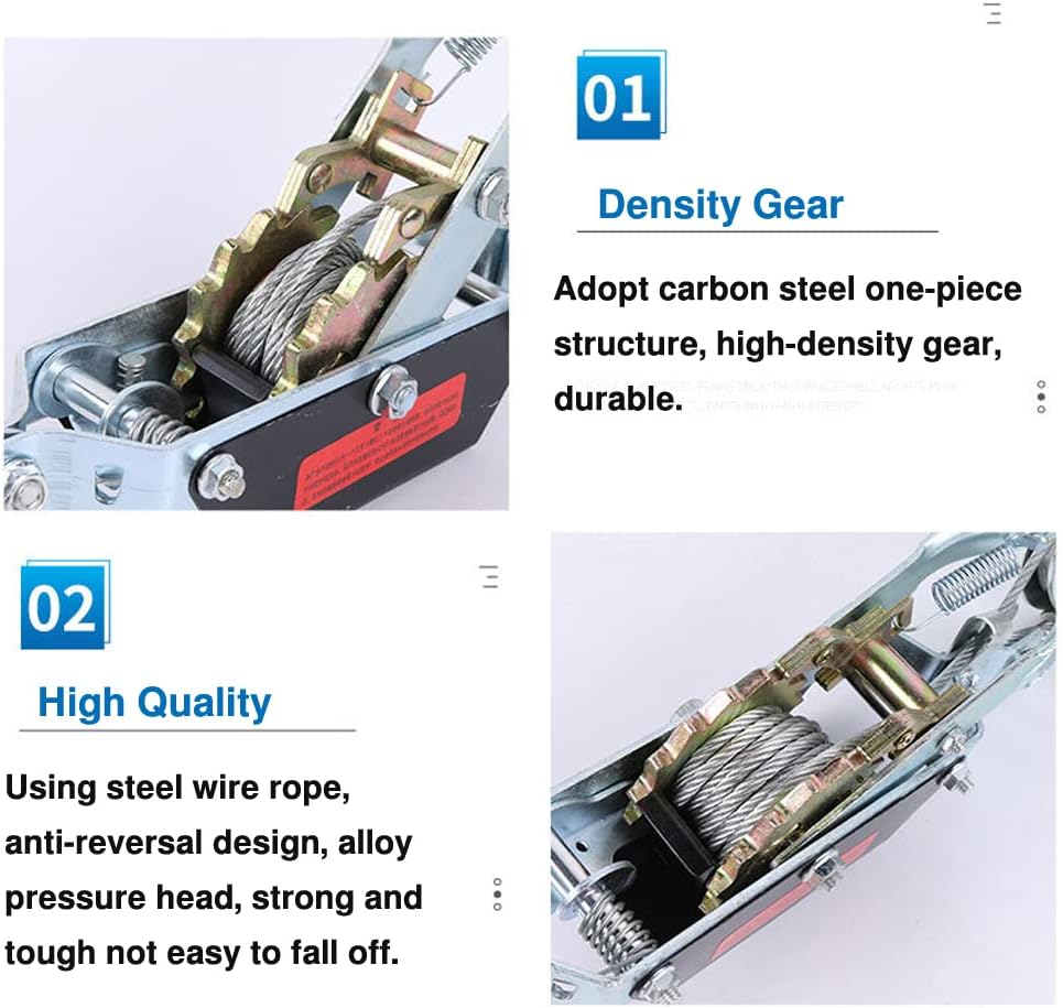 4 Ton 8000lb Double Gear Hand Power Winch Hoist with 2 Hooks and Rope Y802473